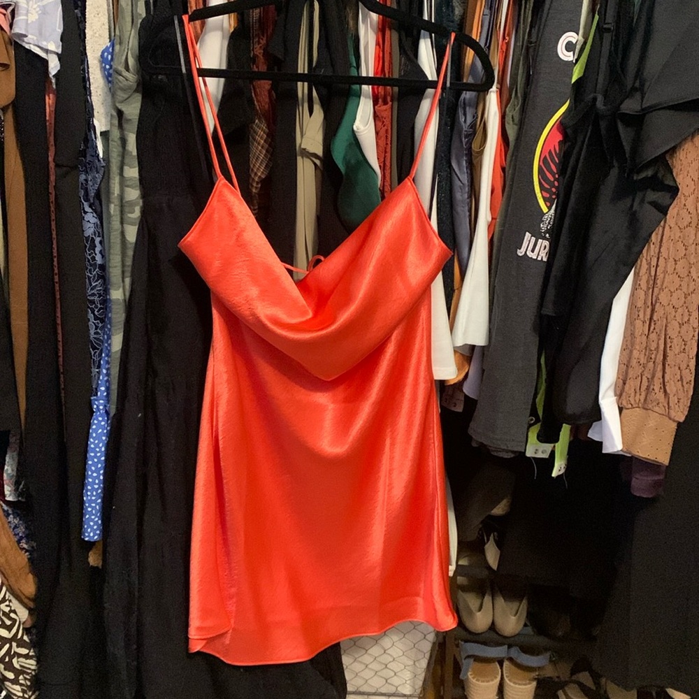 Coral silky mini dress